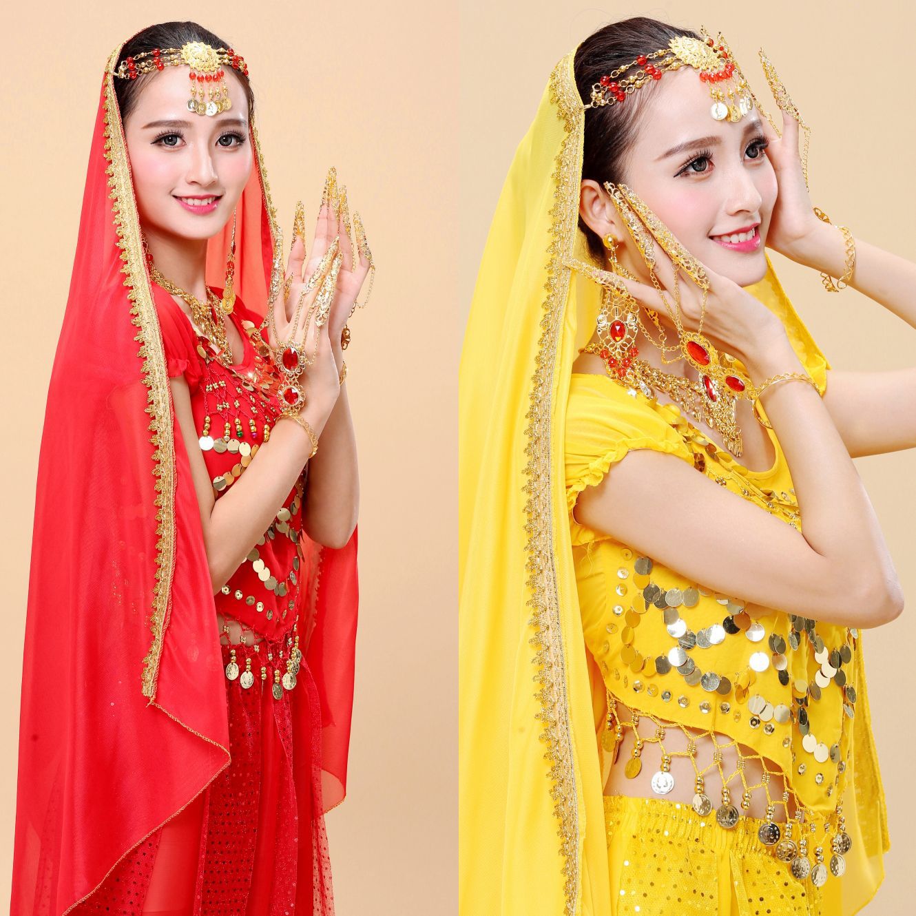 肚皮舞头饰纱巾头纱批发印度舞演出配饰头饰纱巾太阳花眉心坠头链