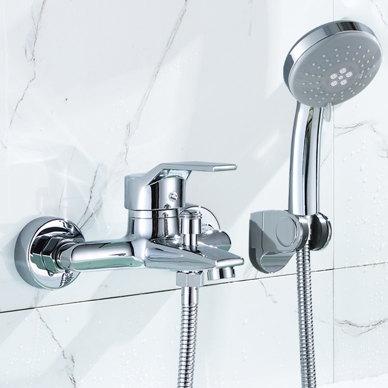 雅思三联简易花洒套装铜冷热淋浴水龙头混合阀家用混水阀浴缸龙头