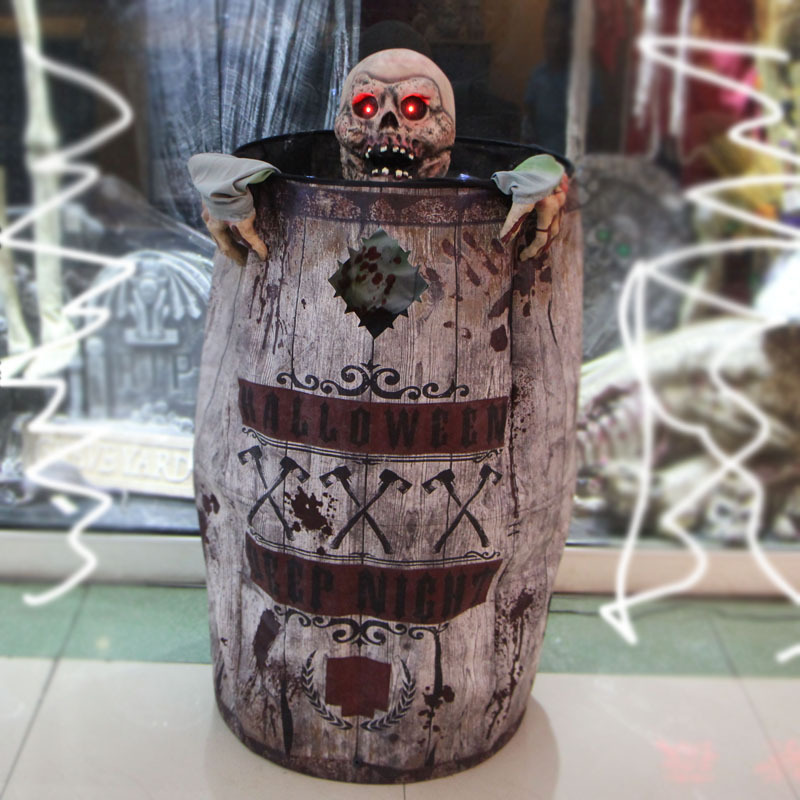 万圣节鬼屋密室逃脱场景布置道具 恐怖酒桶鬼 伸缩僵尸站鬼1.3米