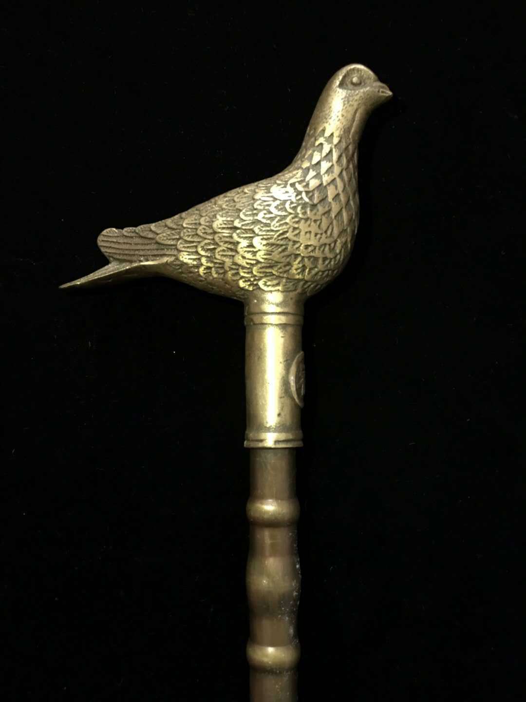 批发复古黄铜龙马头龙头寿星知足常乐圆头纯铜拐杖 款式多样可选