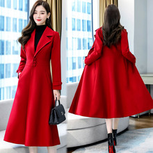 2023春装新款韩版气质收腰显瘦中长款毛呢外套女休闲红色呢子大衣
