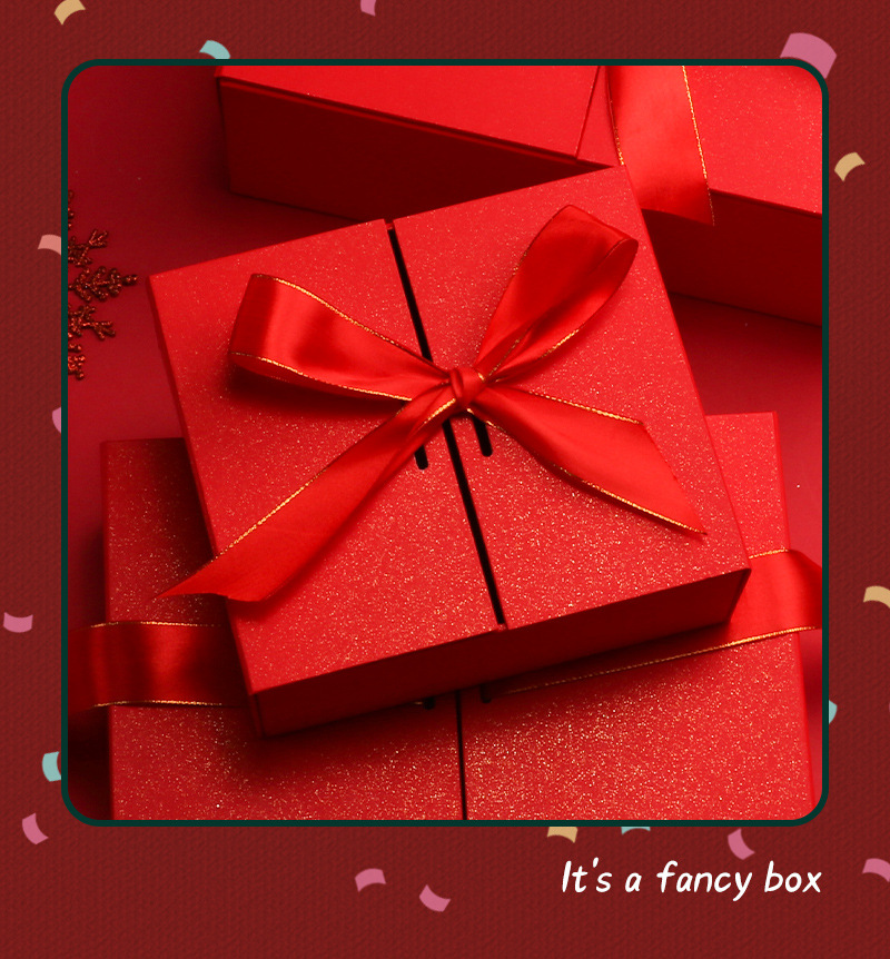 红色围巾礼盒虎年新年喜庆蝴蝶结丝带双开礼物盒杯子手套包装纸盒