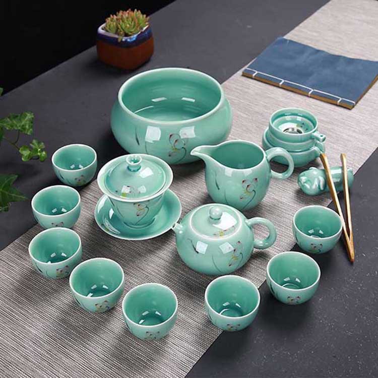 快客杯一壶多杯陶瓷功夫茶具套装家用办公茶壶茶杯景德镇瓷器洒蓝釉