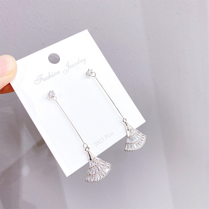 Korean Small Fan Internet Celebrity Eardrops Earrings Sterling Silver Needle Simple and Elegant Earrings Female Zircon Micro-Inlaid 3A Zircon