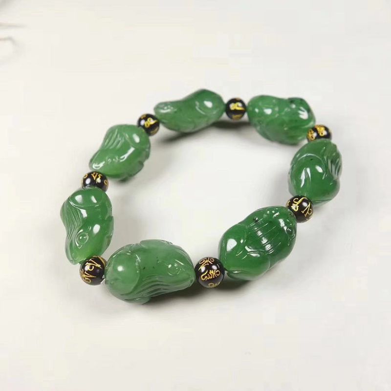 温润斋天然和田玉俄料碧玉玉石呱呱来财手链玉器青蛙手串送证书
