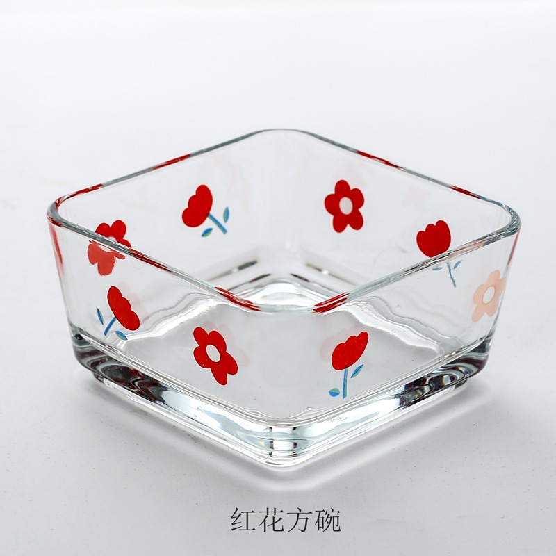 Korean Ins Style Daisy Flower Glass Bowl Square Bowl Snack Bowl Snack Snack Bowl Tulip Flower Salad Bowl