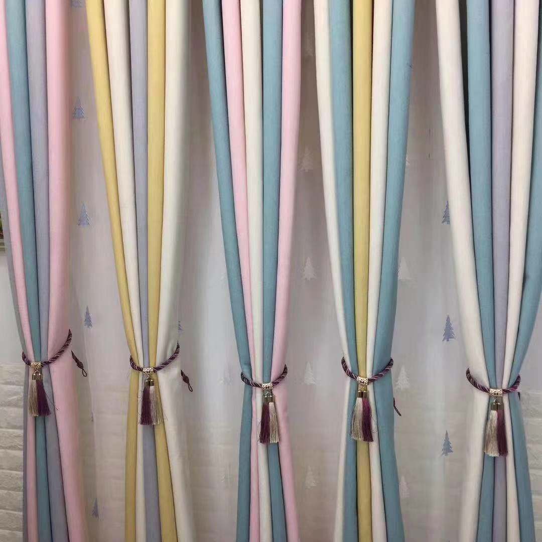 北欧窗帘简约现代棉麻竖条客厅卧室阳台飘窗遮光成品窗帘定制批发