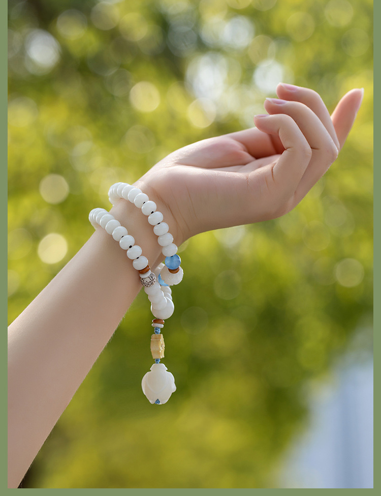 素香幽然 一念原创天然白玉菩提根双圈手串女手链民族风禅服配饰