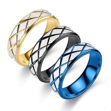 欧美 跨境 网格批花钛钢戒指  个性创意不锈钢情侣戒指 韩版饰品