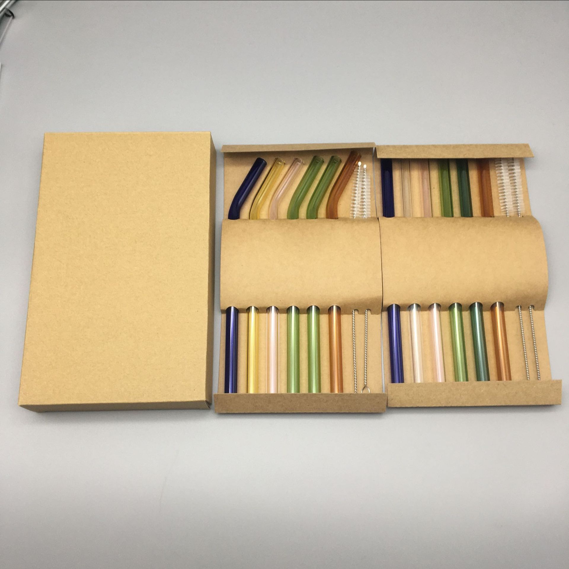 玻璃吸管套装瓦楞包装盒环保跨境专供瓦楞盒包装耐摔12支装彩色