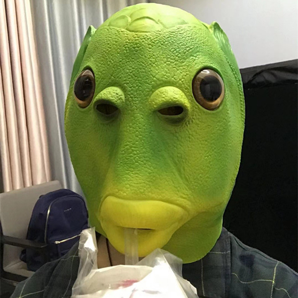 绿鱼人怪怪鱼头套面具乳胶动物头套万圣节亚马逊爆款跨境专供