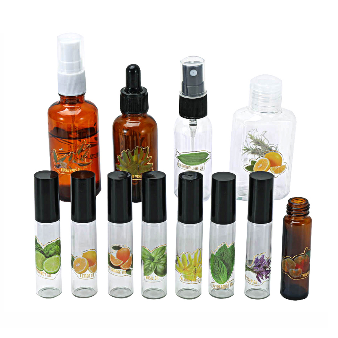 精油元素贴纸化妆品不干胶标签贴香水瓶彩色12贴蔬果金边标贴