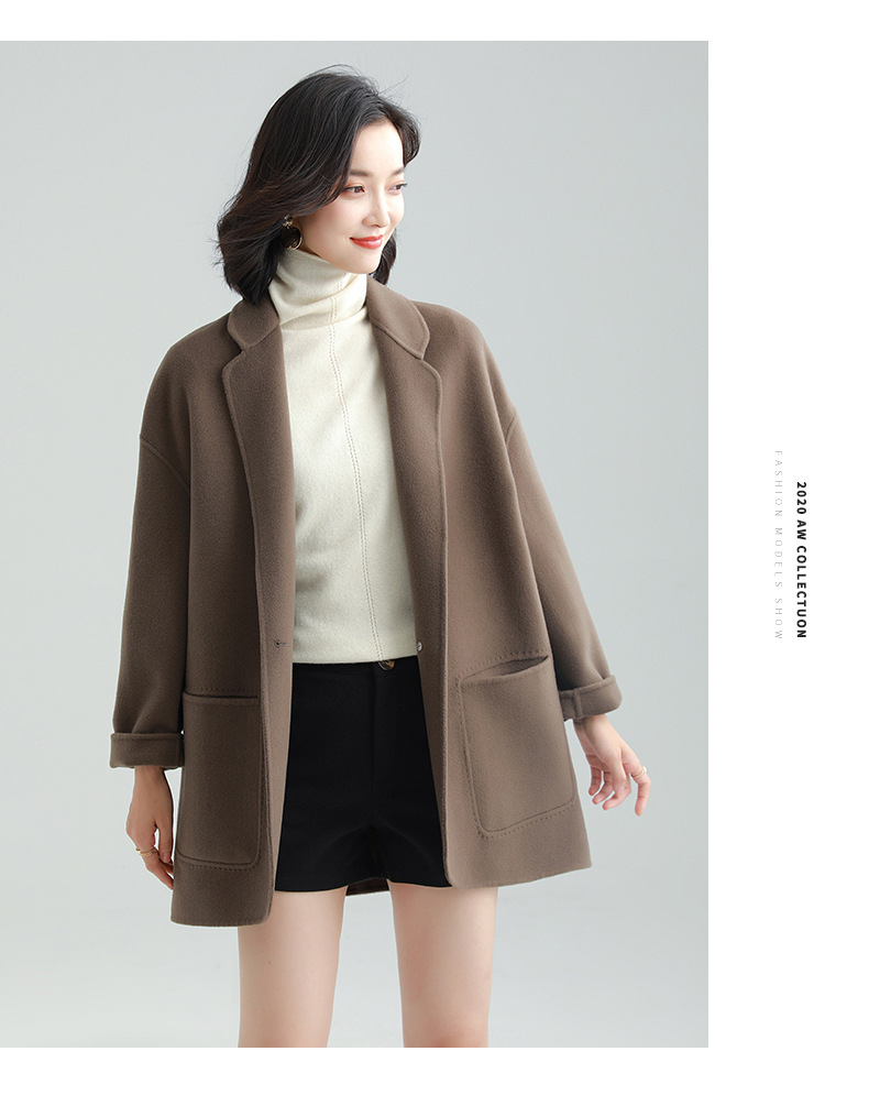 双面羊绒大衣女小个子2020年新款高端拼接短款西装毛呢外套赫本风