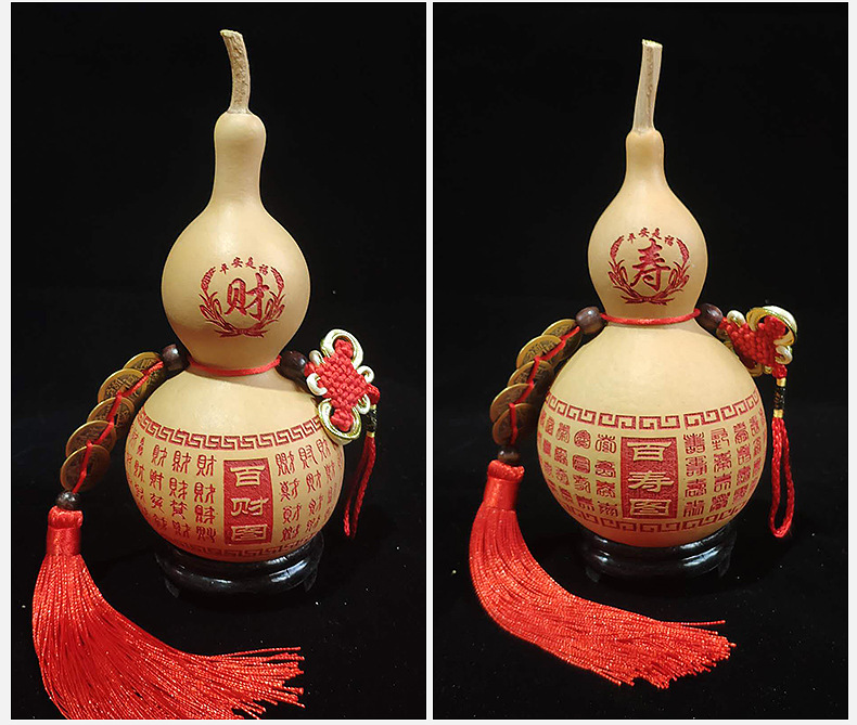 批发天然葫芦 旋转雕刻烙画葫芦 带五帝钱中国结百福图挂件