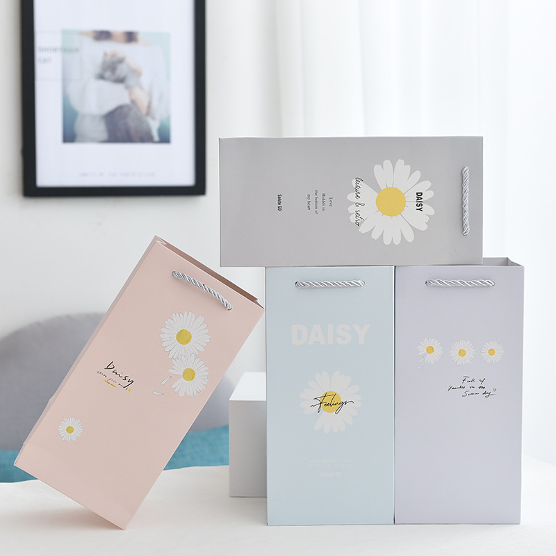 小雏菊款手提水杯袋纸袋长形保温杯袋创意清新花朵礼物包装袋子