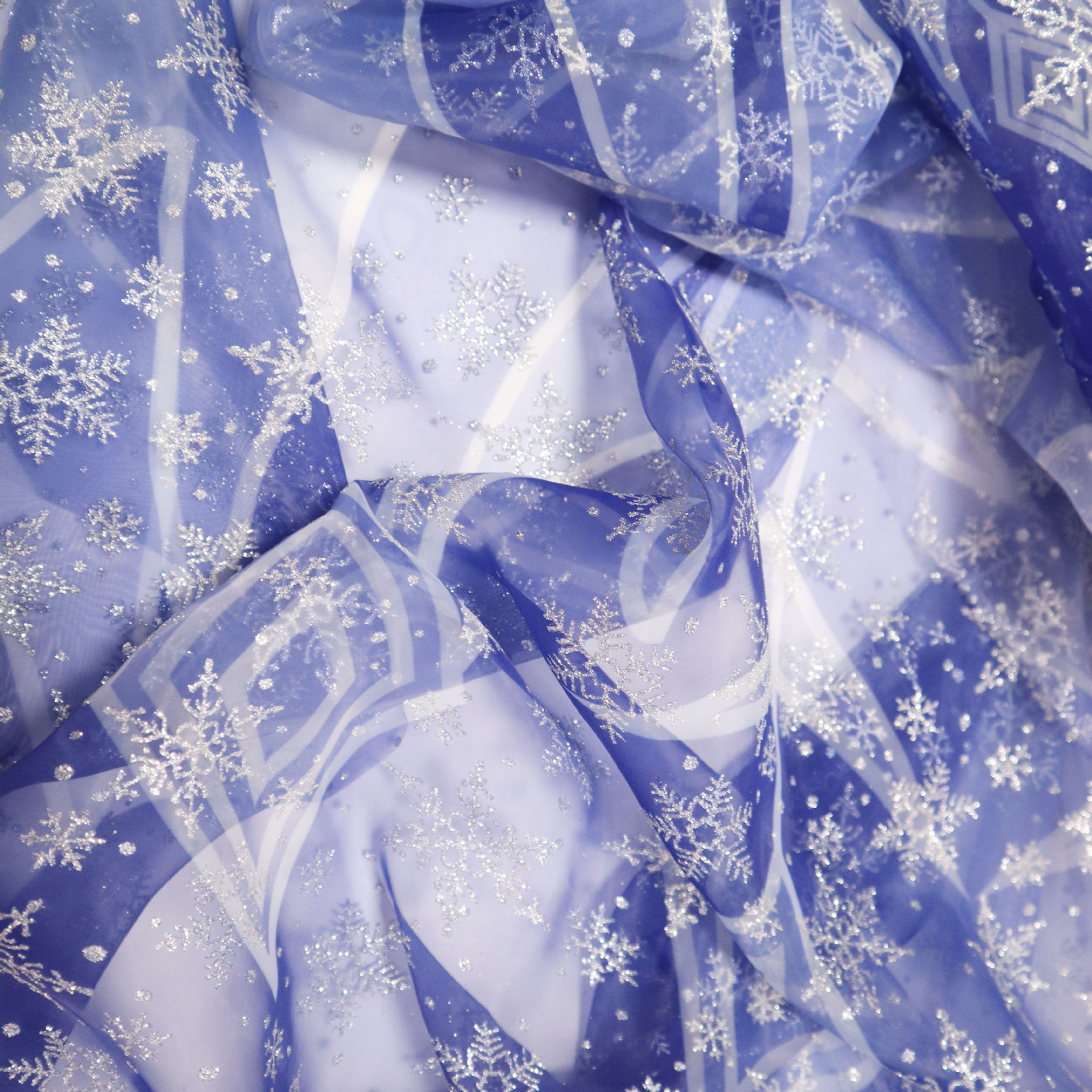 2040印花 蓝色欧根纱 雪花洒粉 cosplay 演出服服装面料