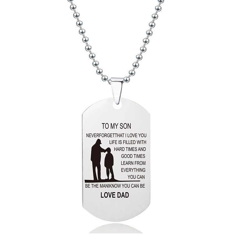 Necklace Europe and America Cross Border Stainless Steel Dog Tag Lettering Father Mother's Day Thanksgiving Christmas Gift Titanium Steel Necklace