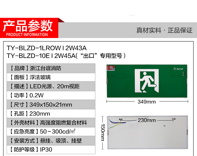 台谊安全出口应急疏散指示灯嵌入式消防安全出口台谊标志灯暗装