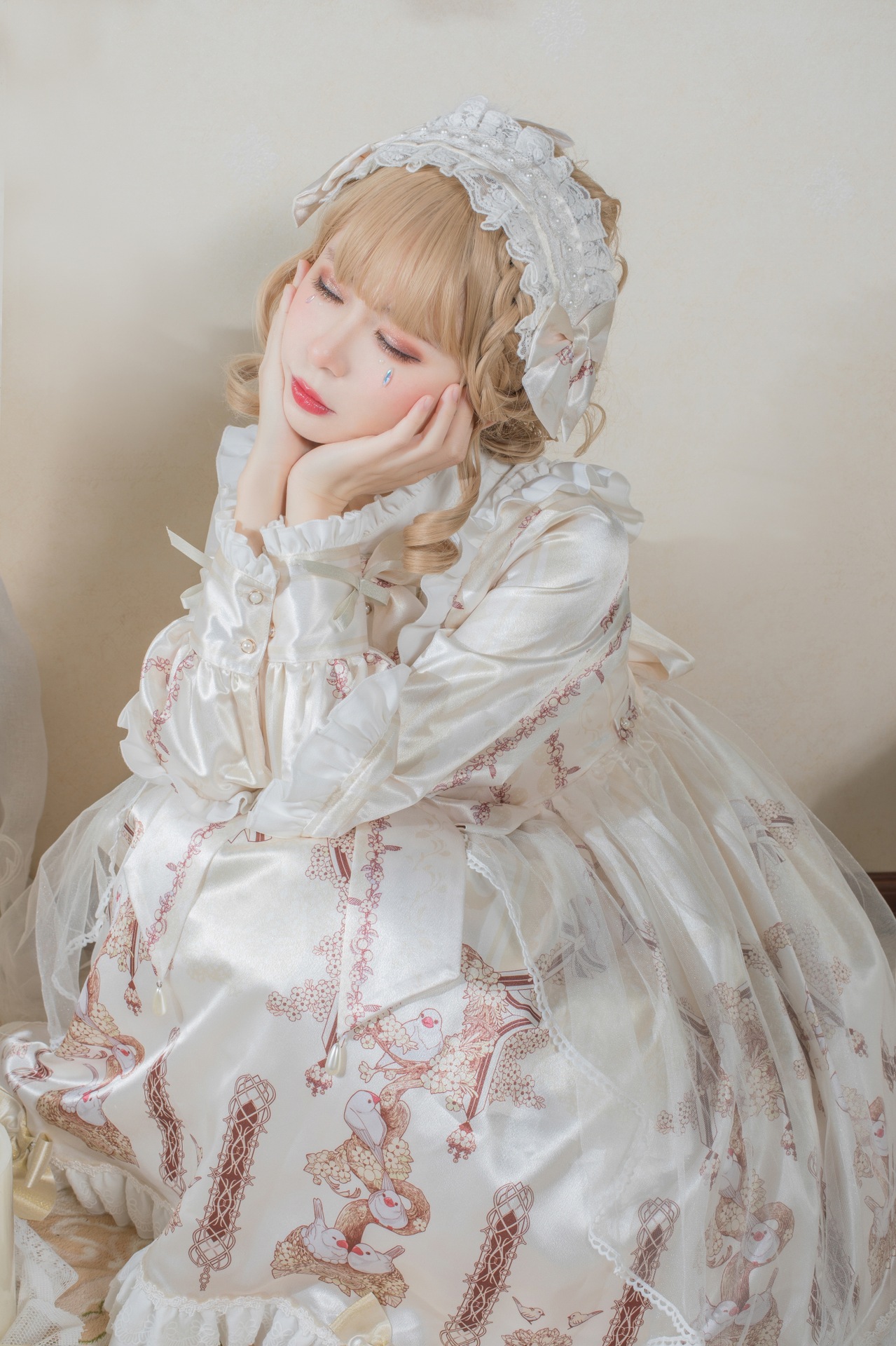 原创新款洛丽塔连衣裙长袖 文鸟与奶油花lolitaop宫廷佯装公主裙