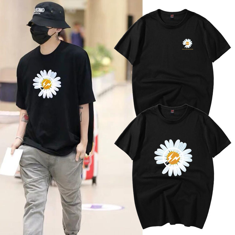 gd权志龙同款ins超火小雏菊印花衣服同款短袖t恤男女打底衫班服