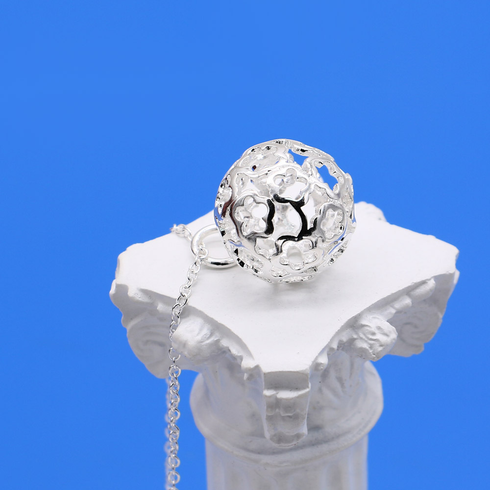 工厂直批发镀s925纯银镂空玲珑球吊坠锁骨项链日韩女简约气质首饰