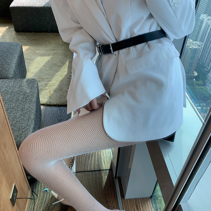 可纯可欲春夏性感黑色网袜渔网袜子防勾丝亮钻网眼连体打底裤袜秋