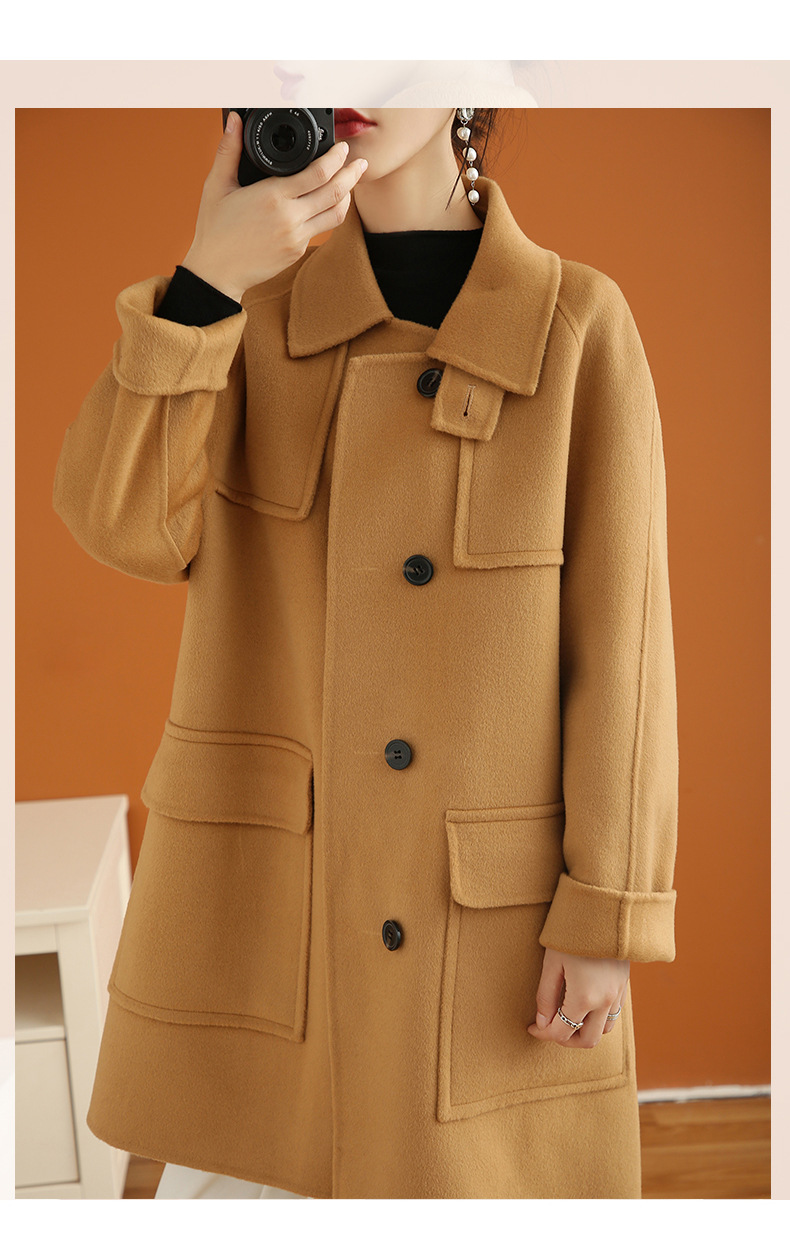 跨境2020秋冬新款双面毛呢大衣女装长款韩版宽松纽扣羊毛呢外套女
