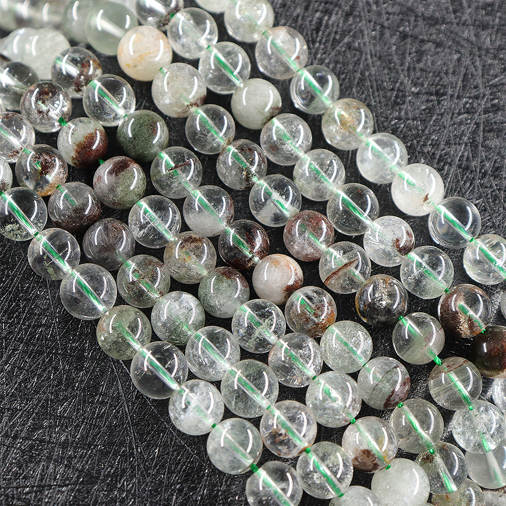 天然绿幽灵玉石义乌地摊货源diy配件饰半成品纽扣玛瑙圆串散珠子