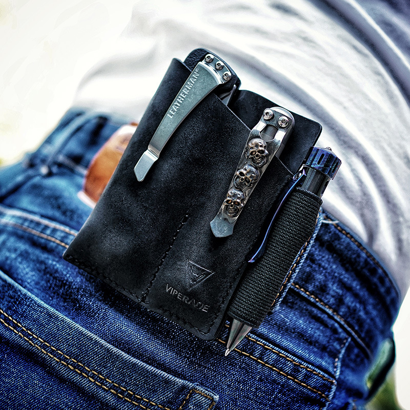 viperade蝰蛇 pj12疯马皮edc卡包牛皮工具收纳包 个性便携腰带包