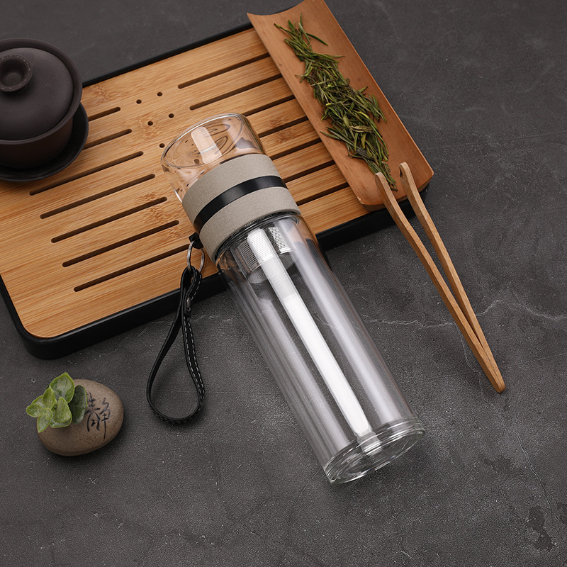 Tea Cup Tea Water Separation Double Layer Tea Glass Bottle Creative Fashion Tea Maker Water Cup Hang Rope Gift Customization