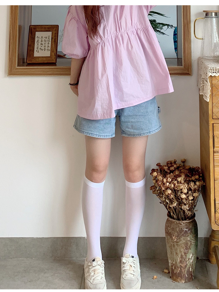 春夏日系jk制服长筒过膝 天鹅绒白色半截小腿中筒袜原宿膝下丝袜