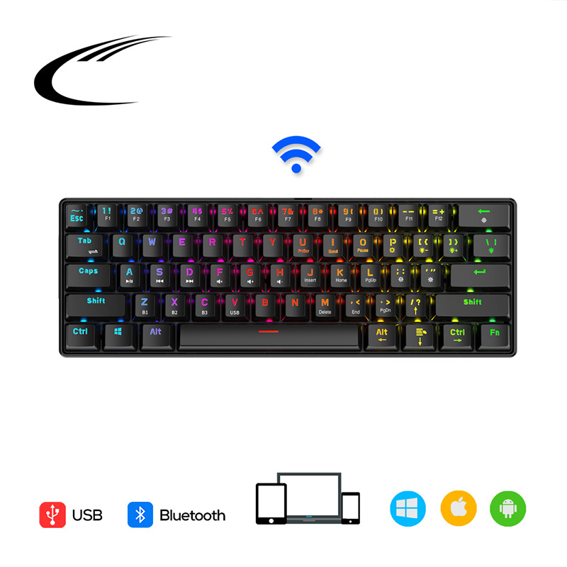 Hunting Engine S61 Key Dual Mode Bluetooth Mechanical Keyboard Wired Green Axis Game Rgb Light Effect Tablet 60% Keyboard