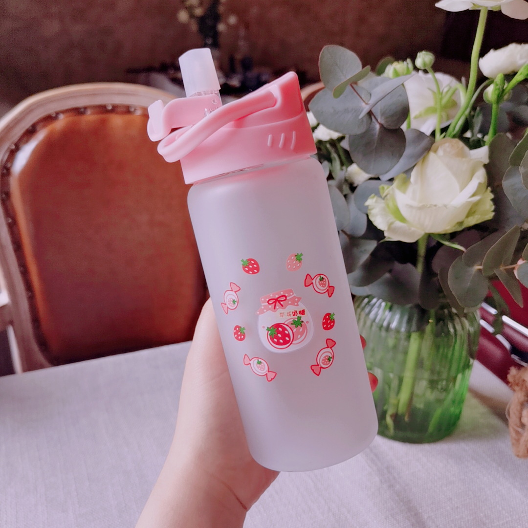 Pink Girl Heart Straw Glass Cup Strawberry Yogurt Frosted Cute Student Water Cup 2020 New Delivery