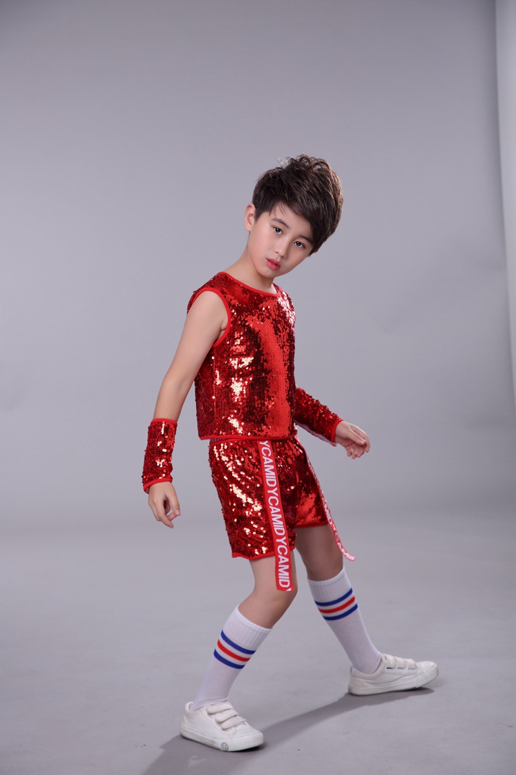 六一新款街舞表演服摇滚演出服架子鼓鼓手服装儿童爵士舞服装亮片