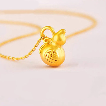黄金小葫芦吊坠足金999项链女款纯金金福字3d硬金别致福禄挂坠