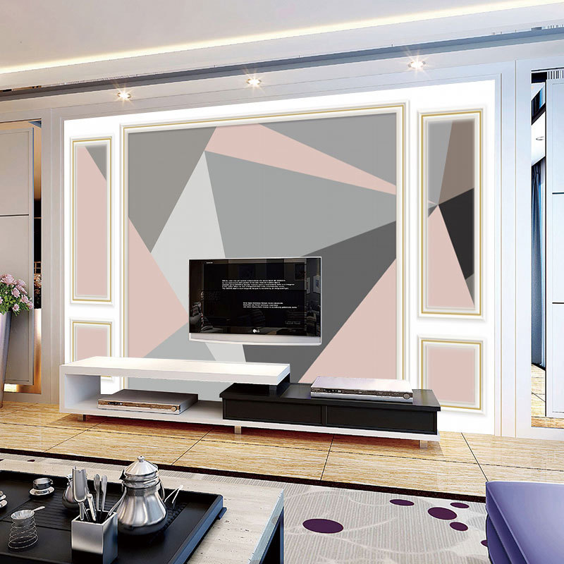 壁画背景墙五宫格电视墙布几何壁纸客厅3d立体影视墙布自带边框