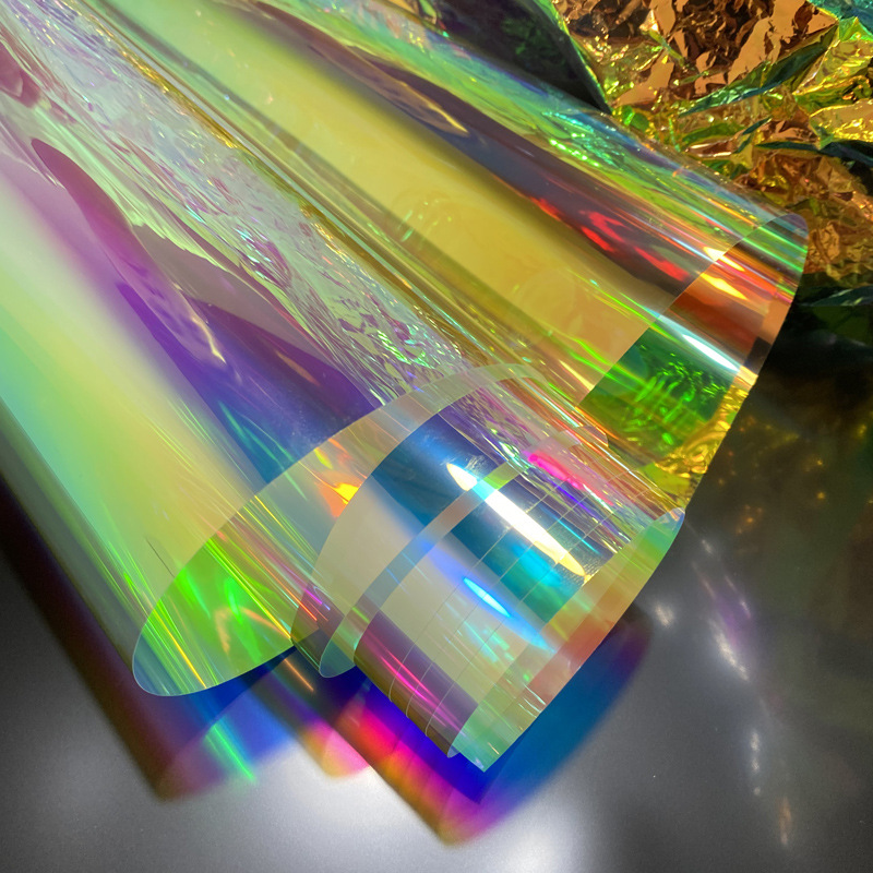 彩虹镭射纸手工滴胶炫彩雷射贴膜七彩膜玻璃彩色透明贴纸幻彩反光