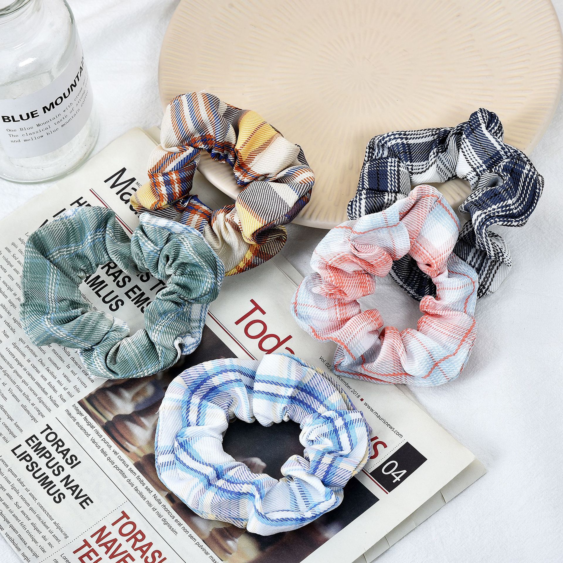 贤欢直销虞书欣同款发圈皮筋发绳儿童大肠圈格子大花圈头绳头饰