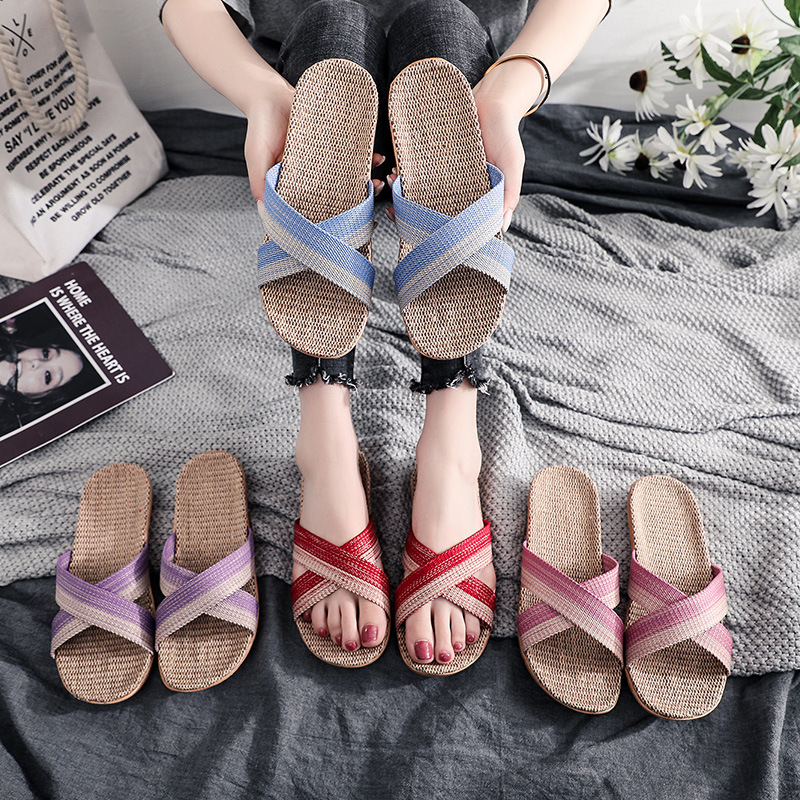 linen slippers women‘s summer indoor home non-slip couple slippers men‘s summer home mute soft slippers