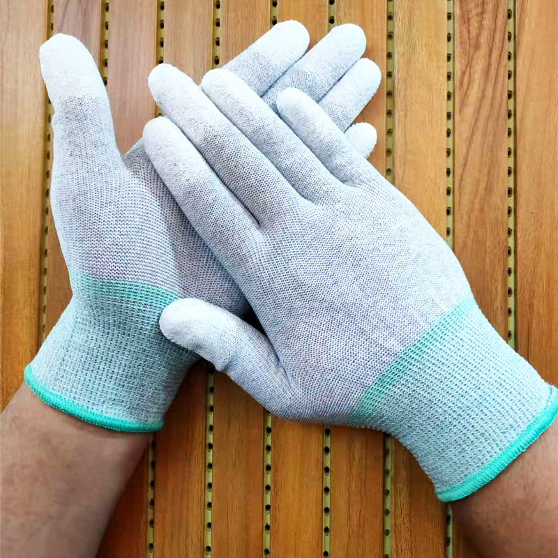 劳保手套批发薄款白手套pu涂指手套碳纤维防静电浸胶手套干活手套