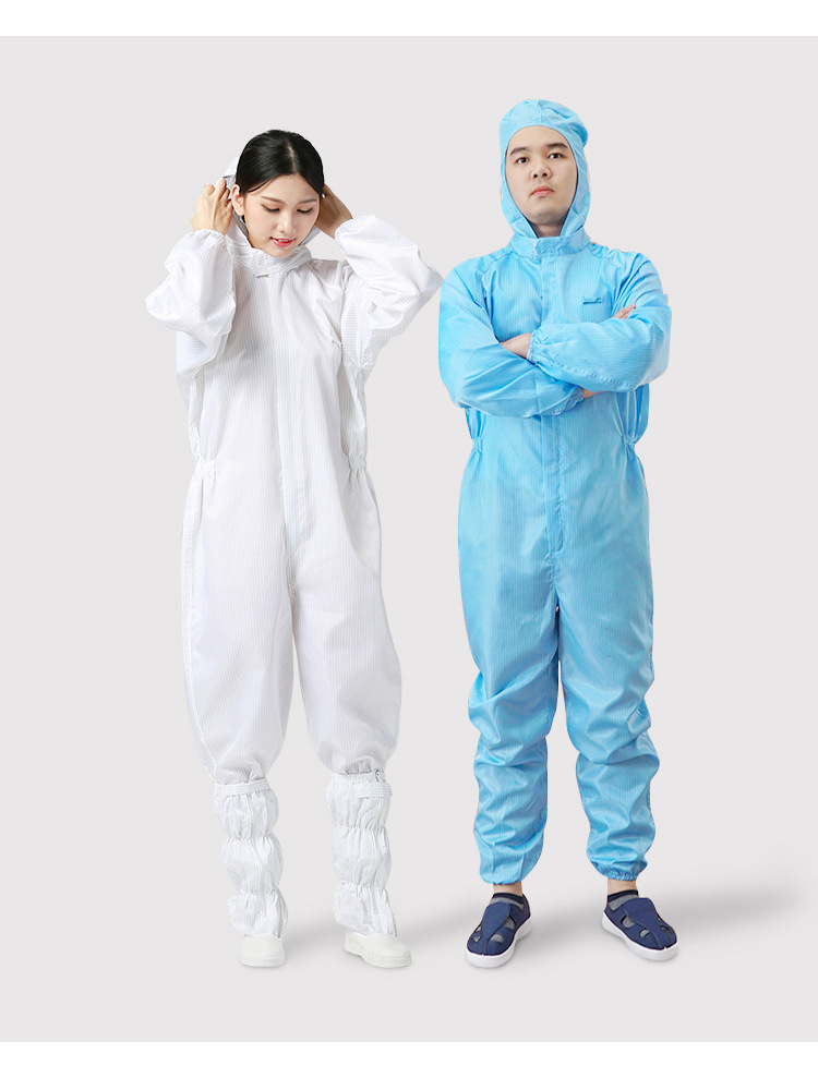 厂家直销防静电连体服无尘车间防护服连体连帽条纹洁净服支持定做