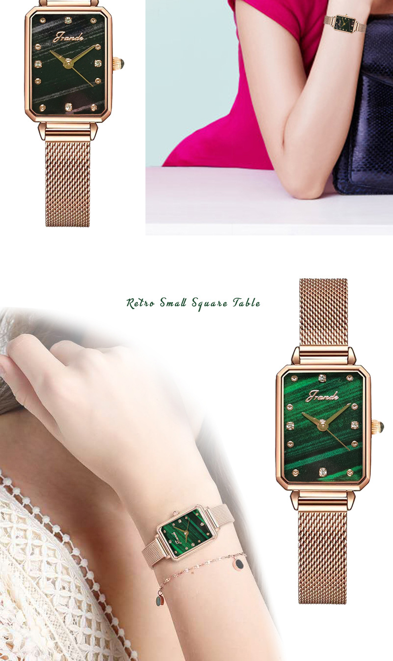 歌浪迪手表孔雀绿气质女士手表简约时尚石英小绿表女软皮带