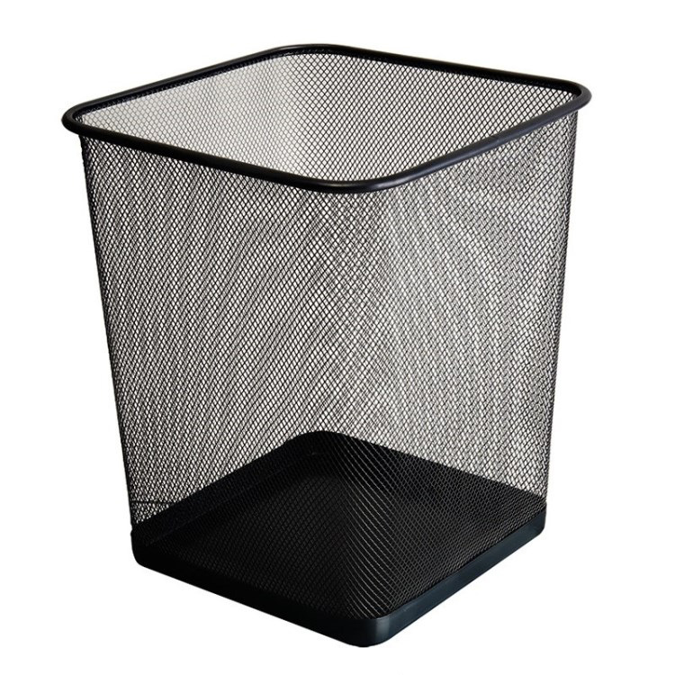 Square Wire Mesh Trash Can Metal Mesh Wastebasket Iron Net Office Household Paper Basket Rectangular Cleaning Bucket