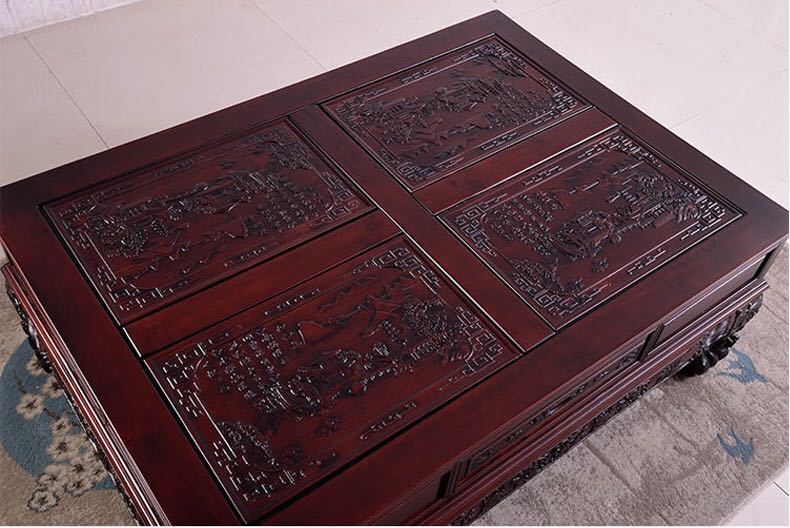 仿古实木沙发客厅组合家具紫檀色中式古典大气仿红木沙发龙行天下