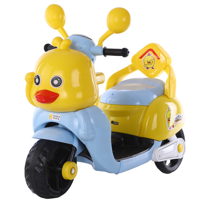 新款小黄鸭儿童电动摩托车男女宝宝三轮车大号电瓶车充电动玩具车