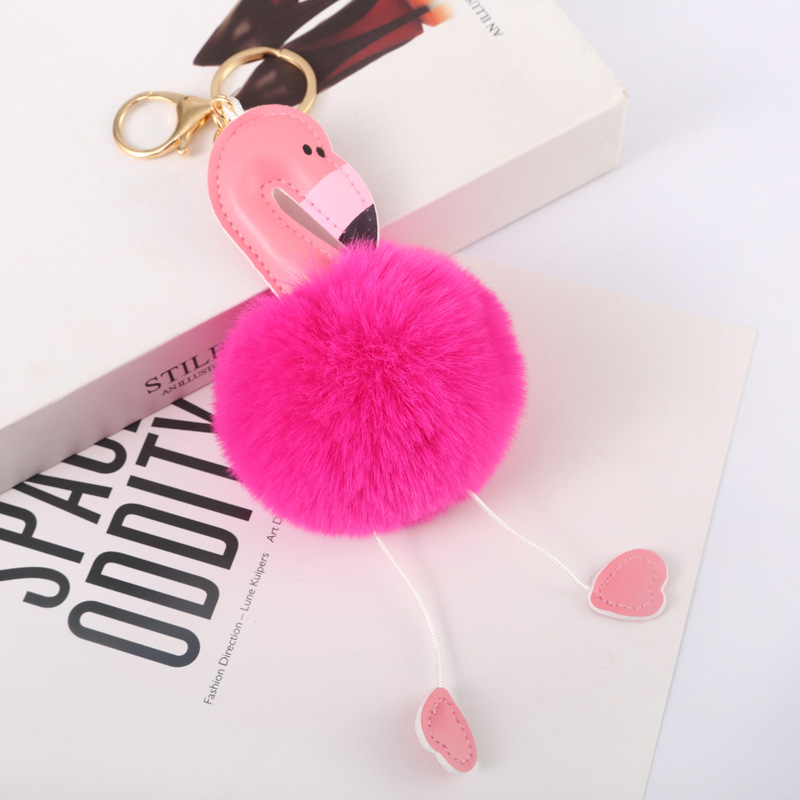 Exclusive for Cross-Border Flamingo Fur Ball Keychain Pendant for Women Fur Bag Ornament Key Ring Foreign Trade