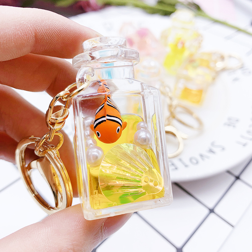 网红新款海洋生物漂流瓶钥匙扣挂件漂浮流沙瓶挂件汽车内饰包吊饰