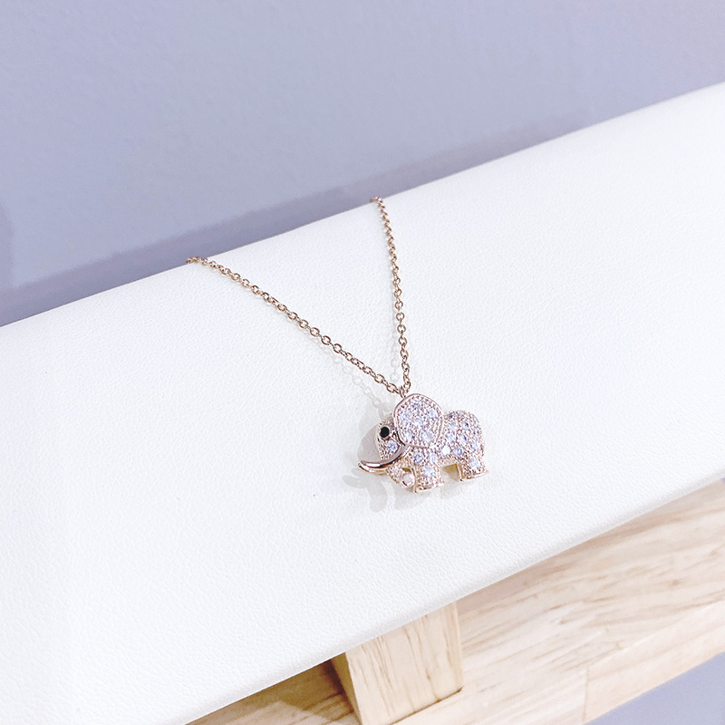 Internet Celebrity Live Broadcast Popular Baby Elephant Diamond-Embedded Simple Cute Sweet Temperament Personality Animal Clavicle Chain Female Jewelry Ornament