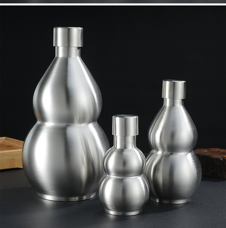 厂家直供半斤 1斤 3斤304不锈钢酒葫芦 装饰摆件18盎司 9oz酒壶