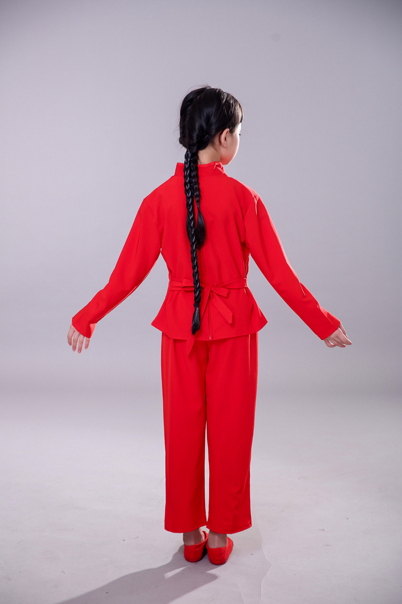 九儿演出服装女村姑衣服女九儿服装女儿童农民舞蹈服红高粱新款